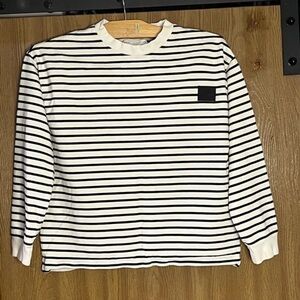 Zara Crew Neck Black and White Striped Cotton Sweater